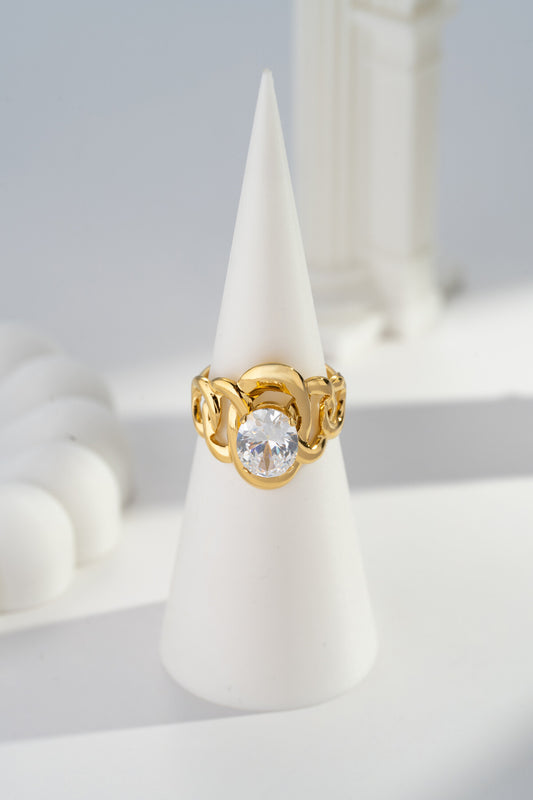 Bague Ronde Ajustable Cristal Éclat Acier Inoxydable Élégante DORE