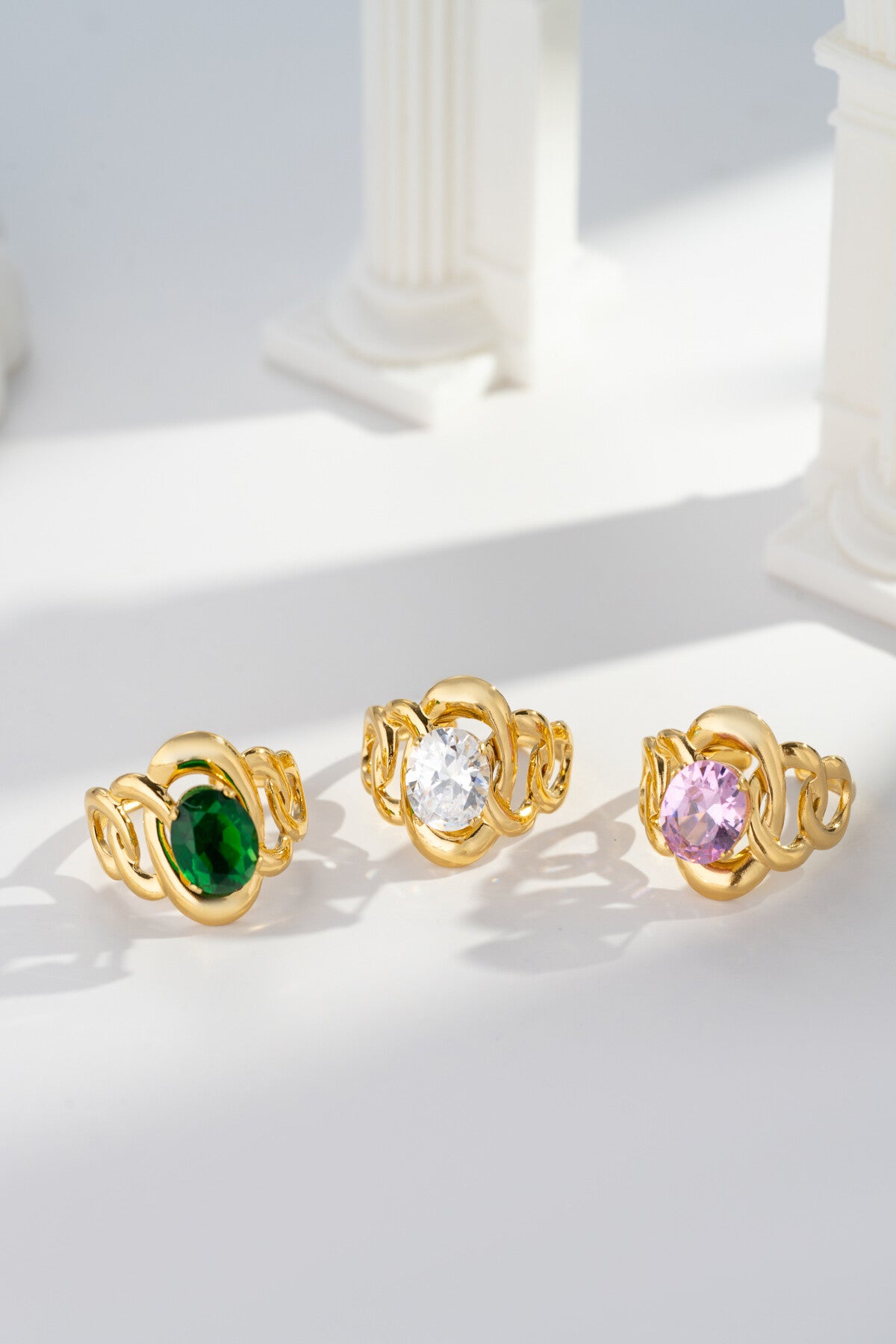 Bague Ronde Ajustable Cristal Éclat Acier Inoxydable Élégante DORE