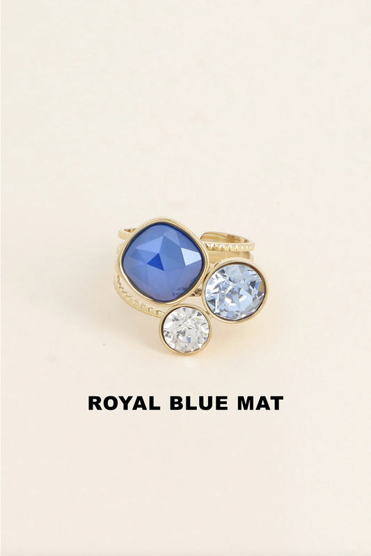 Bague trilogie dorée ornée de cristaux de Swarovski® BLEU ROI
