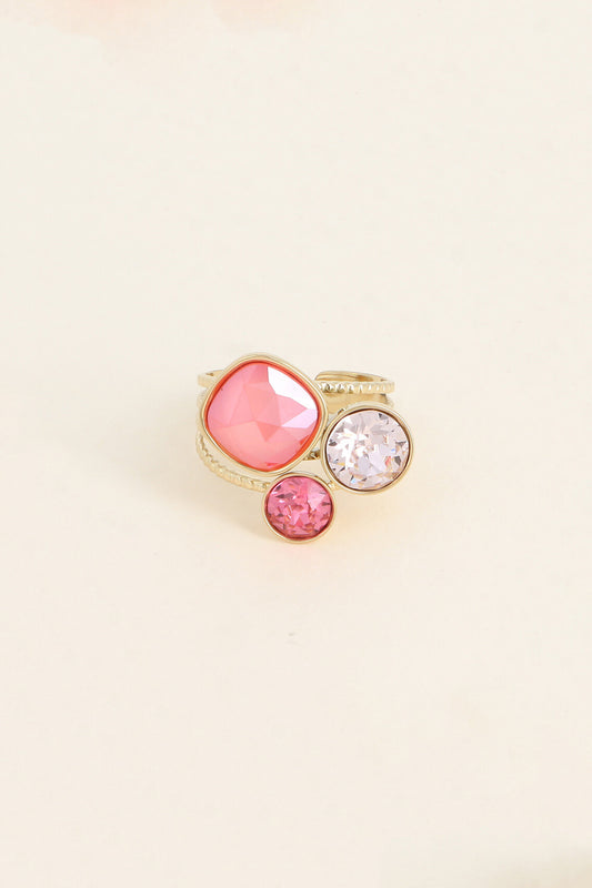 Bague trilogie dorée ornée de cristaux de Swarovski® CORAIL