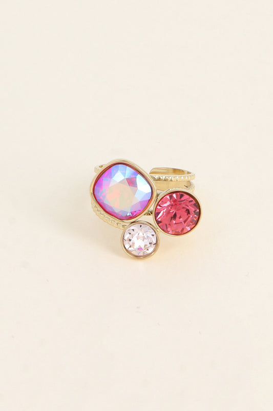 Bague trilogie dorée ornée de cristaux de Swarovski® FRAMBOISE