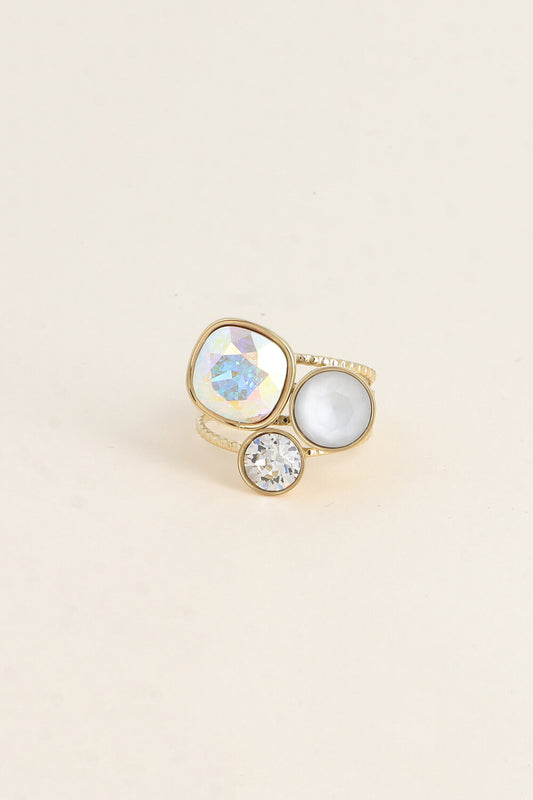Bague trilogie dorée ornée de cristaux de Swarovski® GRIS CLAIR
