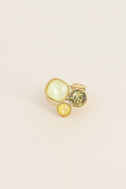 Bague trilogie dorée ornée de cristaux de Swarovski® JAUNE CLAIR