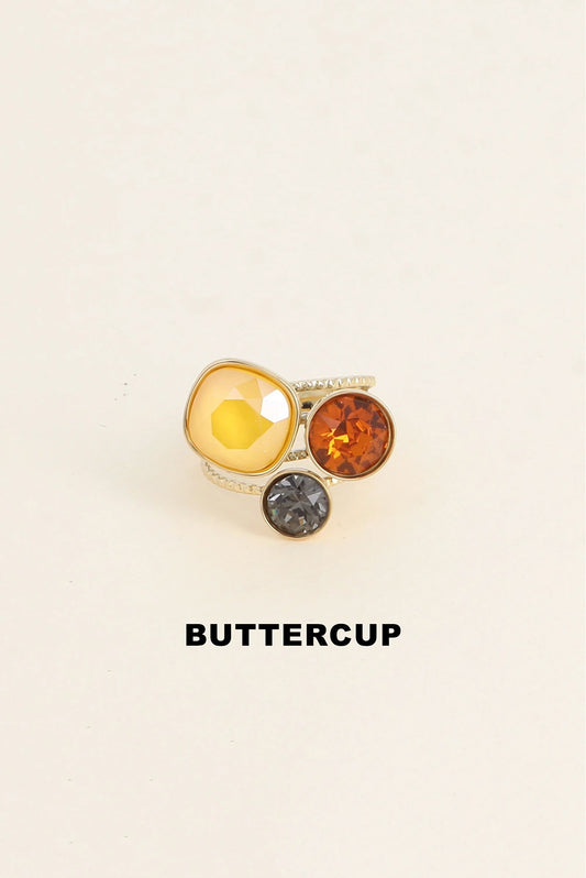 Bague trilogie dorée ornée de cristaux de Swarovski® JAUNE SOLEIL