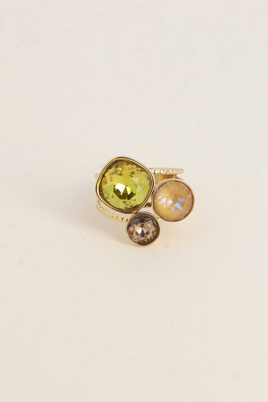 Bague trilogie dorée ornée de cristaux de Swarovski® MOUTARDE