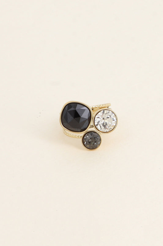 Bague trilogie dorée ornée de cristaux de Swarovski® NOIR