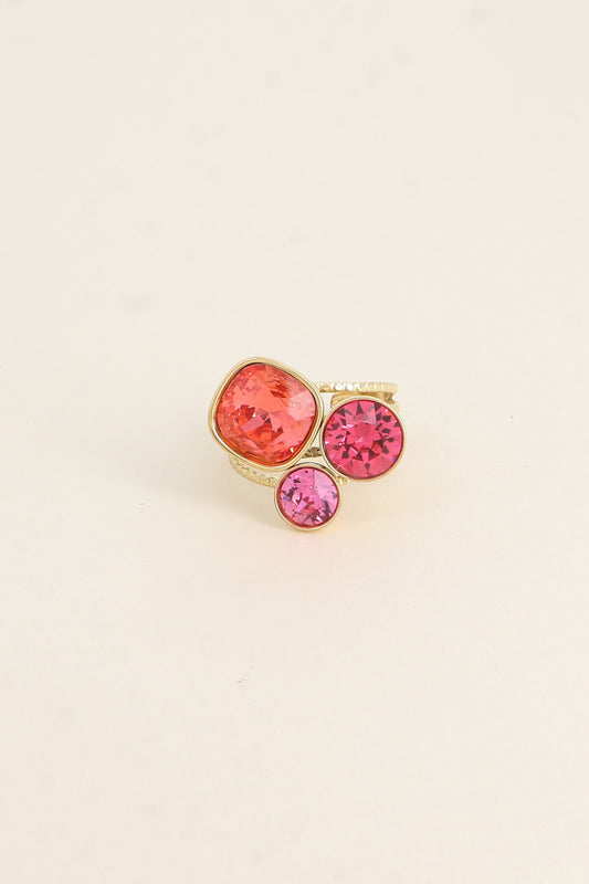 Bague trilogie dorée ornée de cristaux de Swarovski® rouge orangé