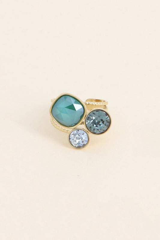 Bague trilogie dorée ornée de cristaux de Swarovski® VERT FONCE