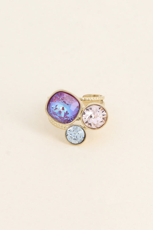 Bague trilogie dorée ornée de cristaux de Swarovski® VIOLET