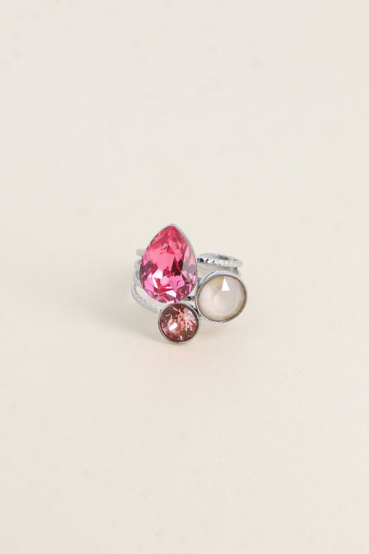 Bague Trilogie goutte argentée - ornée de cristaux de Swarovski® ROSE
