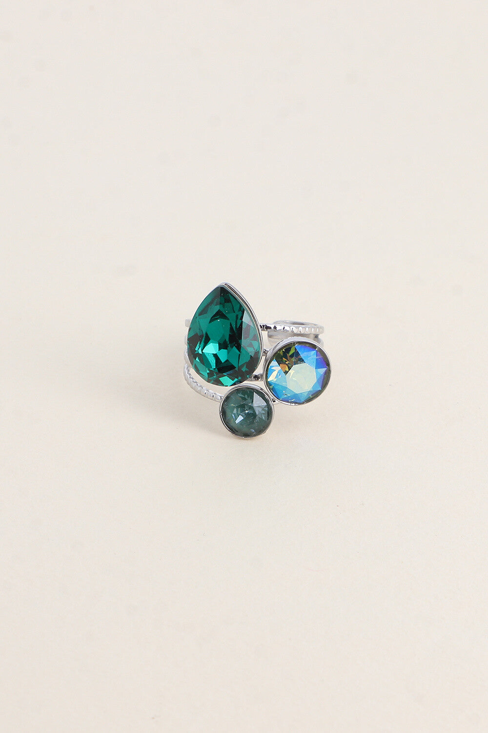 Bague Trilogie goutte - ornée de cristaux de Swarovski® VERT CANARD