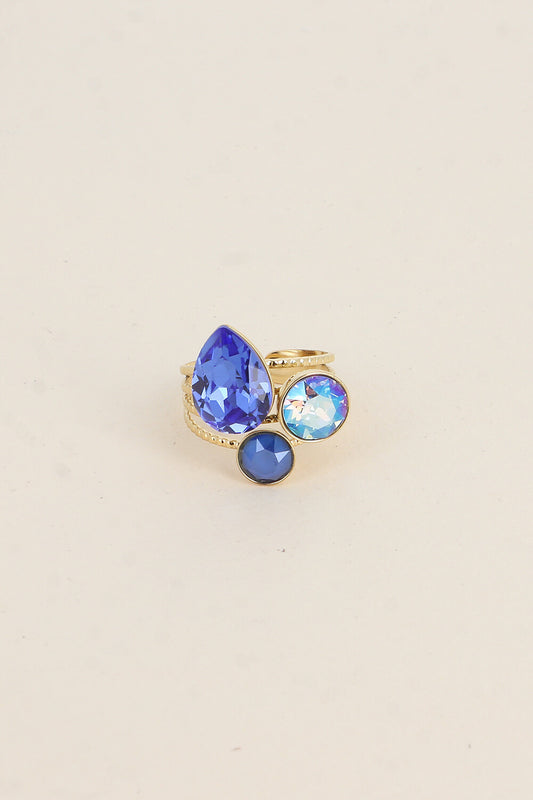 Bague Trilogie goutte - ornée de cristaux de Swarovski® BLEU ROI