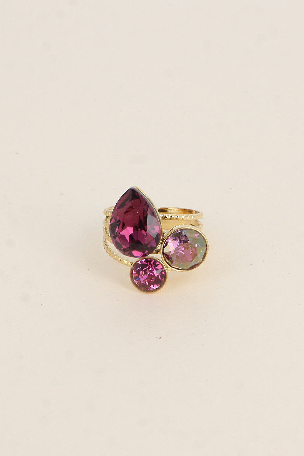 Bague Trilogie goutte - ornée de cristaux de Swarovski® MAUVE