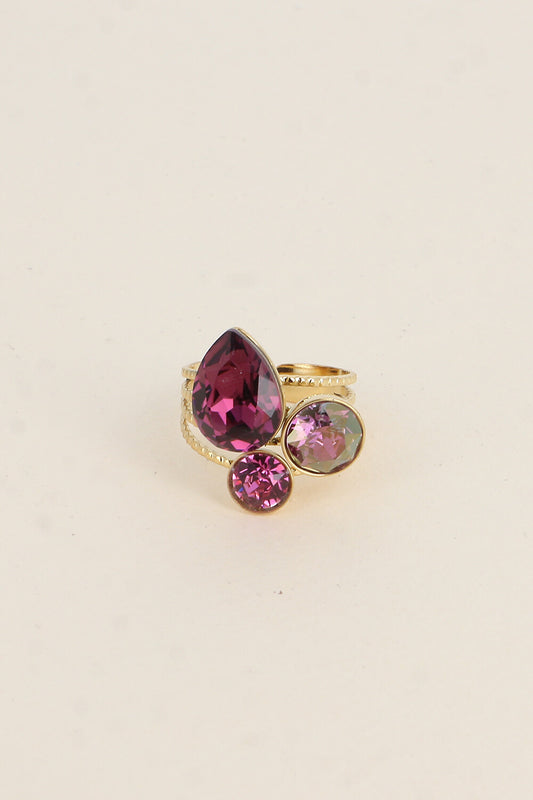 Bague Trilogie goutte - ornée de cristaux de Swarovski® MAUVE