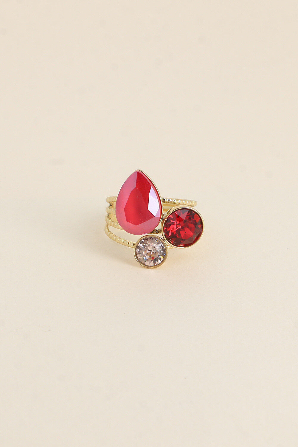 Bague Trilogie goutte - ornée de cristaux de Swarovski® ROUGE