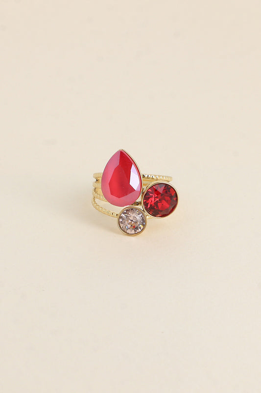 Bague Trilogie goutte - ornée de cristaux de Swarovski® ROUGE