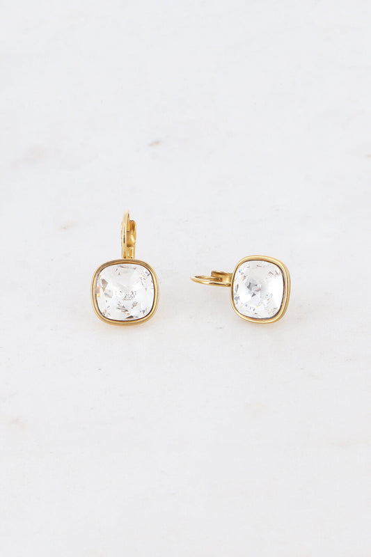 Boucles Beatina dormeuses dorées ornées de cristaux de Swarovski® 10mm BLANC