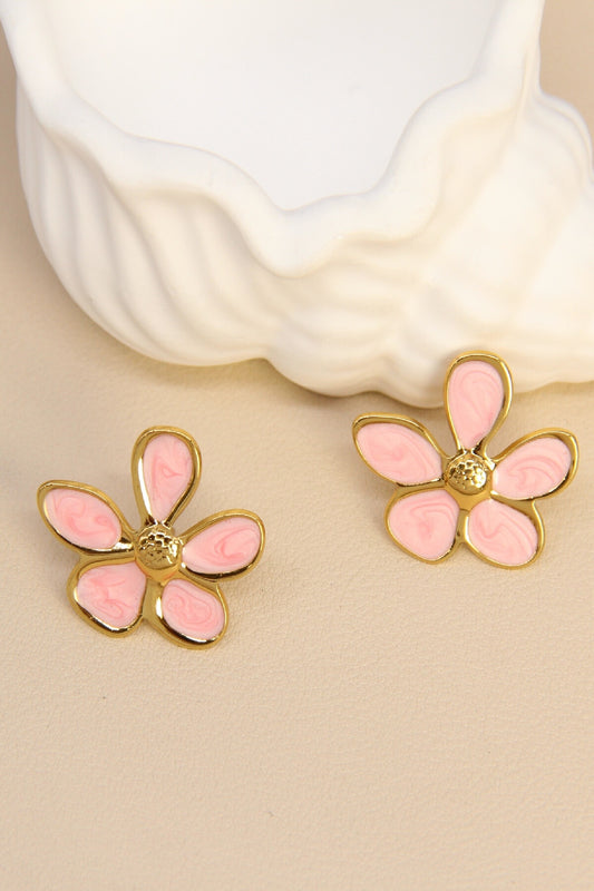 BOUCLES D'OREILLES FLEURS ROSE