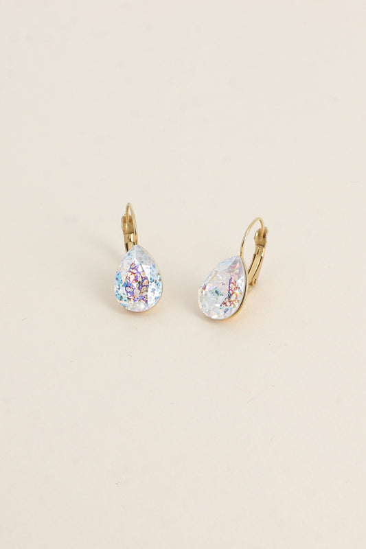 Boucles dormeuses Bertille dorées - goutte - ornées de cristaux de Swarovski®  GRIS CLAIR