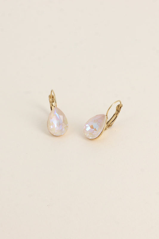Boucles dormeuses Bertille dorées - goutte - ornées de cristaux de Swarovski®  IVOIRE