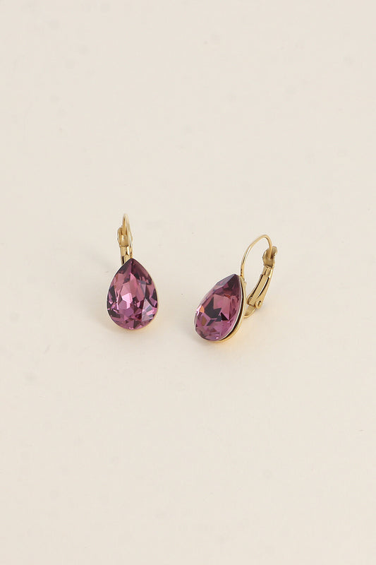 Boucles dormeuses Bertille dorées - goutte - ornées de cristaux de Swarovski® MAUVE