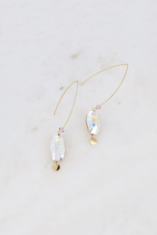 Boucles pendantes - ornées de cristaux de Swarovski® et pampille ronde EFFET MULTICOLORE