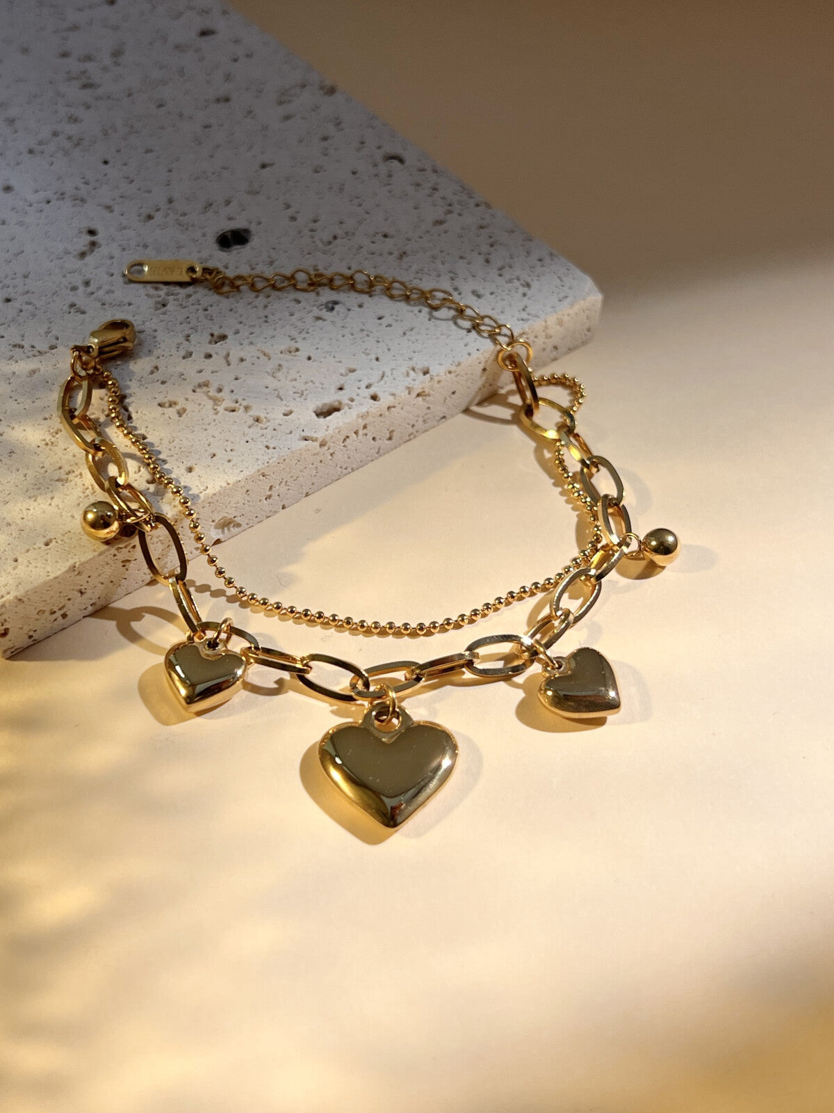 Bracelet double tour Maillons larges et breloque cœur dégradé