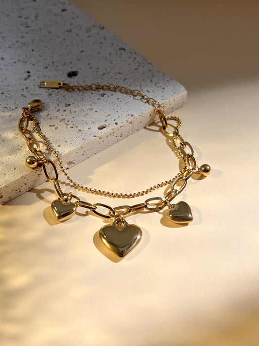 Bracelet double tour Maillons larges et breloque cœur dégradé
