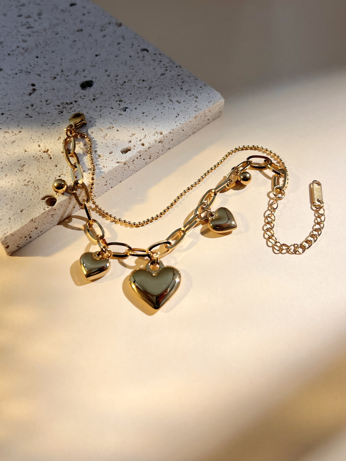 Bracelet double tour Maillons larges et breloque cœur dégradé