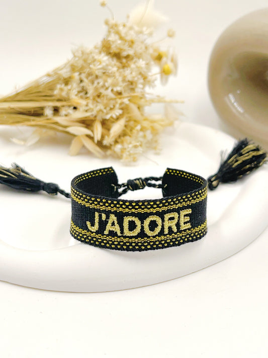 BRACELET TISSU J'ADORE NOIR