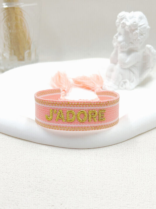 BRACELET TISSU J'ADORE ROSE