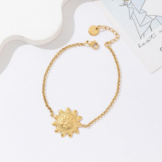 Bracelet petit soleil en acier inoxydable doré