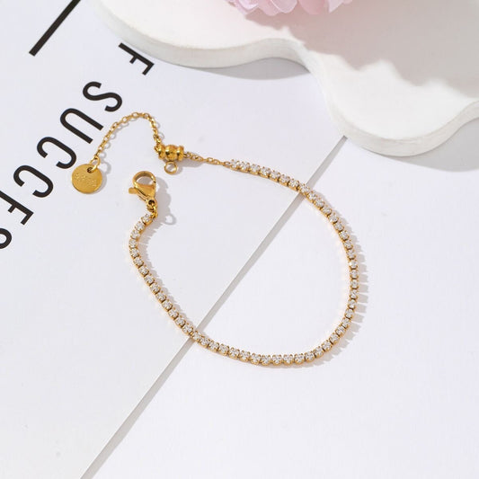 Bracelet rivière de strass en acier inoxydable doré