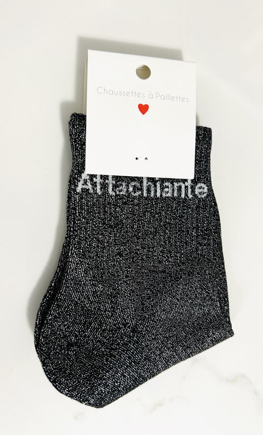 Chaussettes à paillettes “ATTACHIANTE “ noir