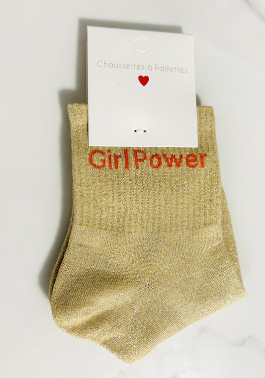 Chaussettes à paillettes “ GIRL POWER “ jaune