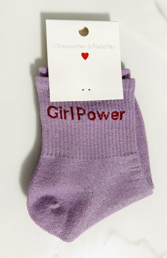 Chaussettes à paillettes “ GIRL POWER “ lilas