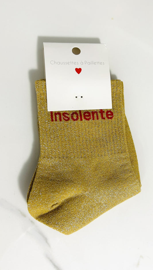 Chaussettes à paillettes “ INSOLENTE “ moutarde