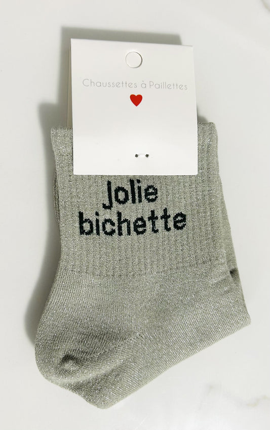 Chaussettes à paillettes “ JOLIE BICHETTE “ kaki