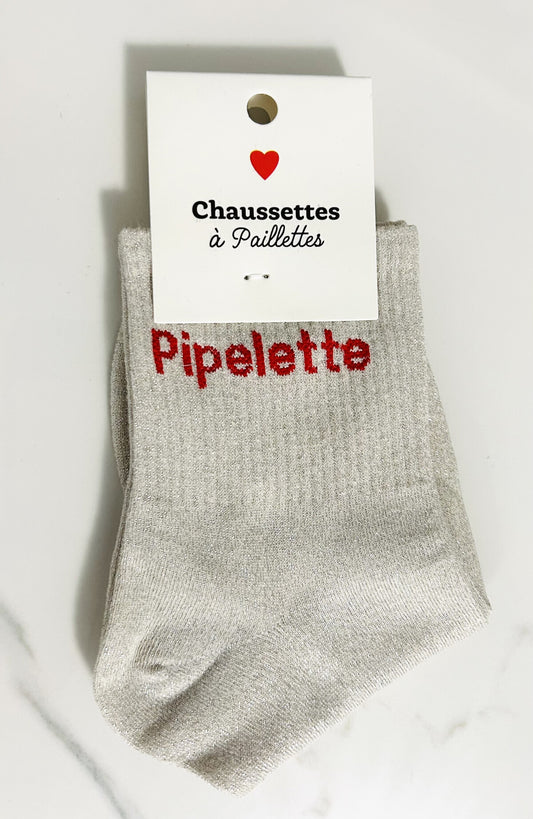 Chaussettes à paillettes “ PIPELETTE “ gris clair