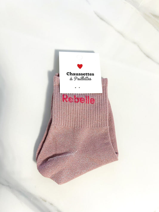Chaussettes à paillettes “ Rebelle “rose