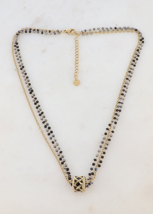 COLLIER NIKITA Collier 3 rangs avec pâtes de verre et pendentif émaillé style graphique
