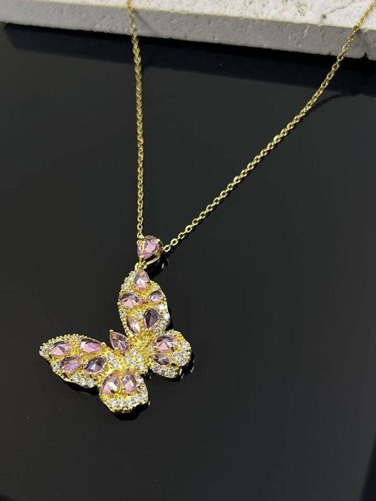 Collier Acier inoxydable Papillon Cristal Chic doré