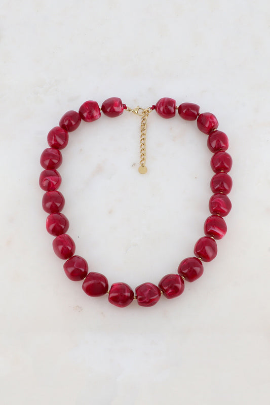 COLLIER ZELIA PERLES EN RESINE ROUGE