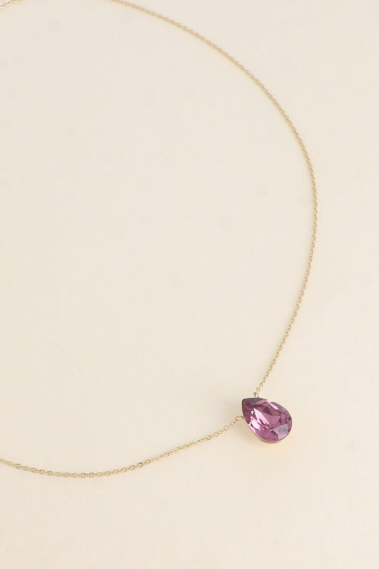 Collier Bertille doré - orné de cristaux de Swarovski® - forme goutte MAUVE