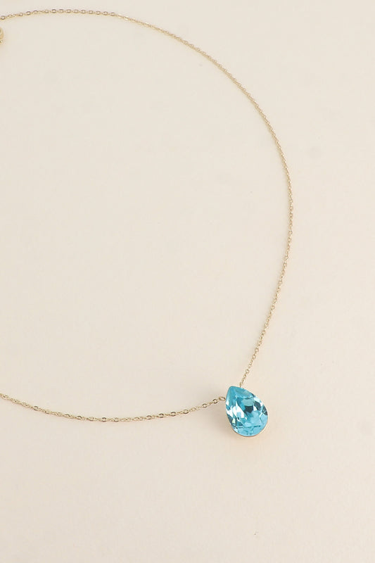Collier Bertille doré - orné de cristaux de Swarovski® - forme goutte TURQUOISE