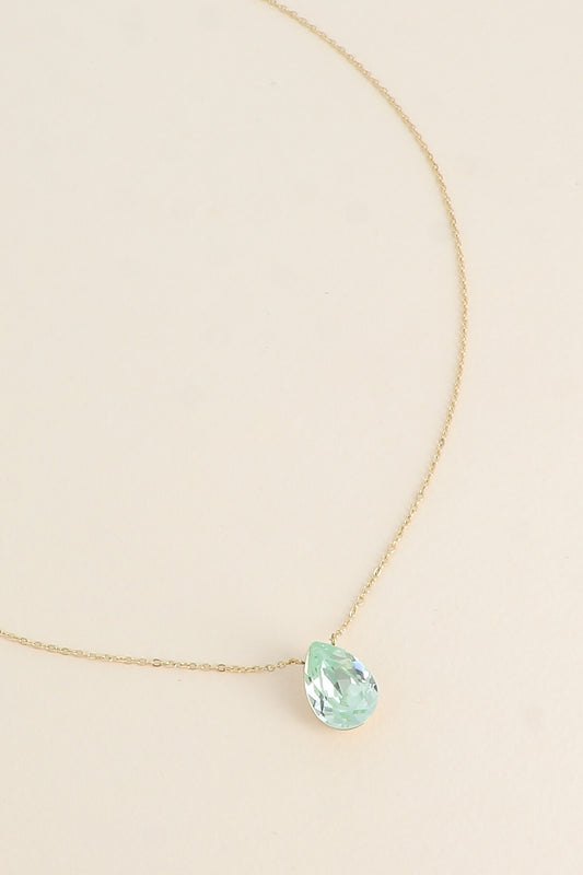 Collier Bertille doré - orné de cristaux de Swarovski® - forme goutte VERT D'EAU