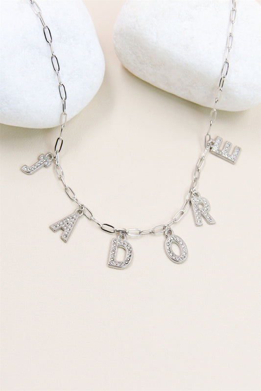 Collier Breloque "J'ADORE" en Acier Inoxydable argenté
