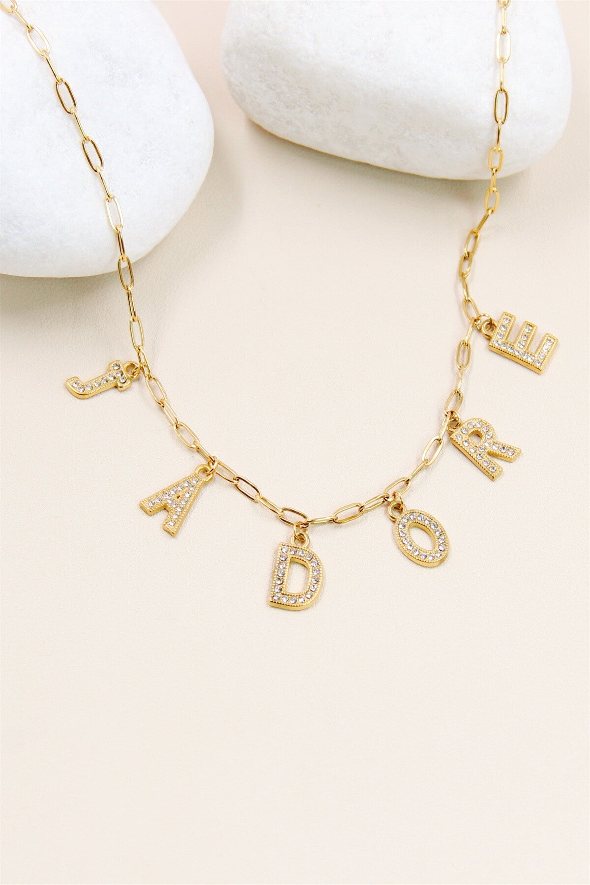 Collier Breloque "J'ADORE" en Acier Inoxydable doré