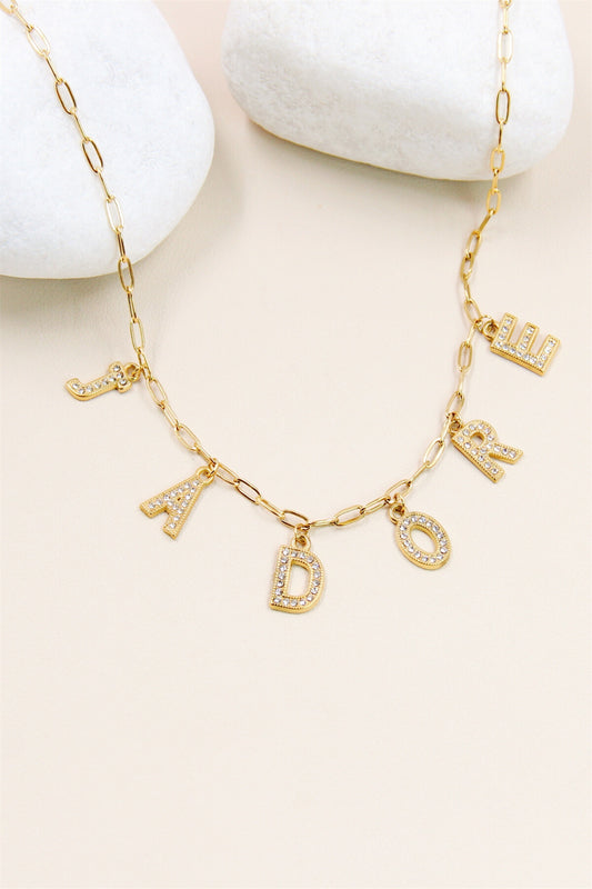 Collier Breloque "J'ADORE" en Acier Inoxydable doré