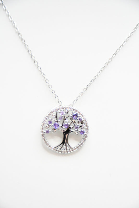 Collier arbre de vie argenté violet